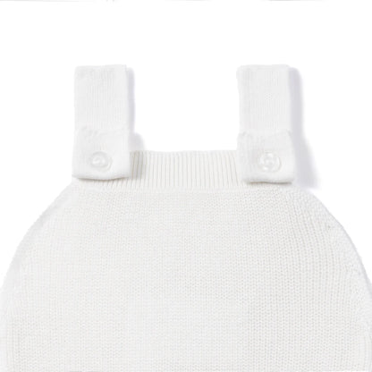 Baby Knit Button Strap Romper in White