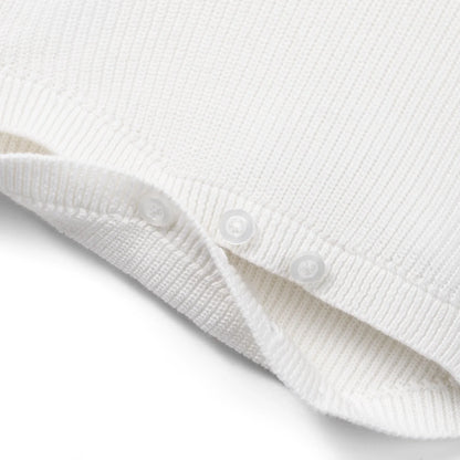 Baby Knit Button Strap Romper in White