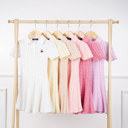 Cable Knit Polo Dress in Rose Pink