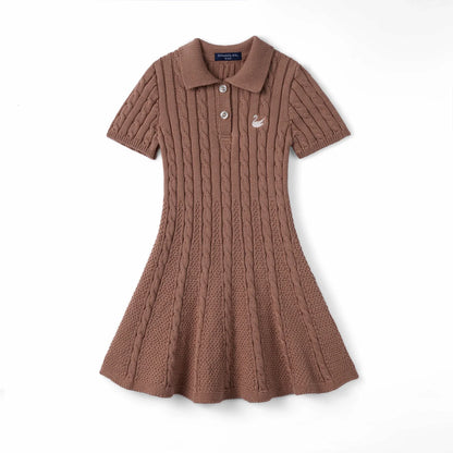 Cable Knit Polo Dress in Mocha
