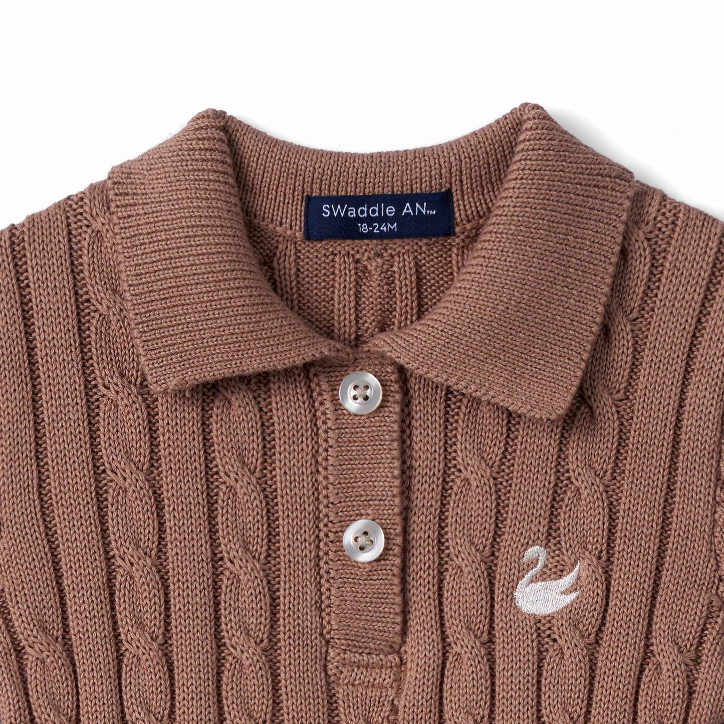 Cable Knit Polo Dress in Mocha