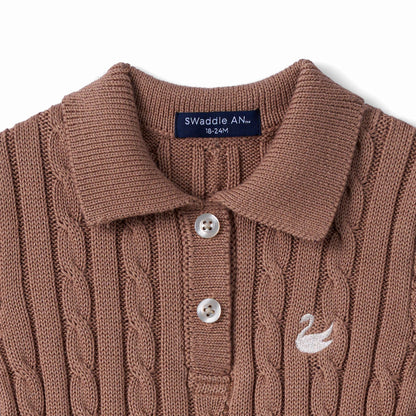 Cable Knit Polo Dress in Mocha