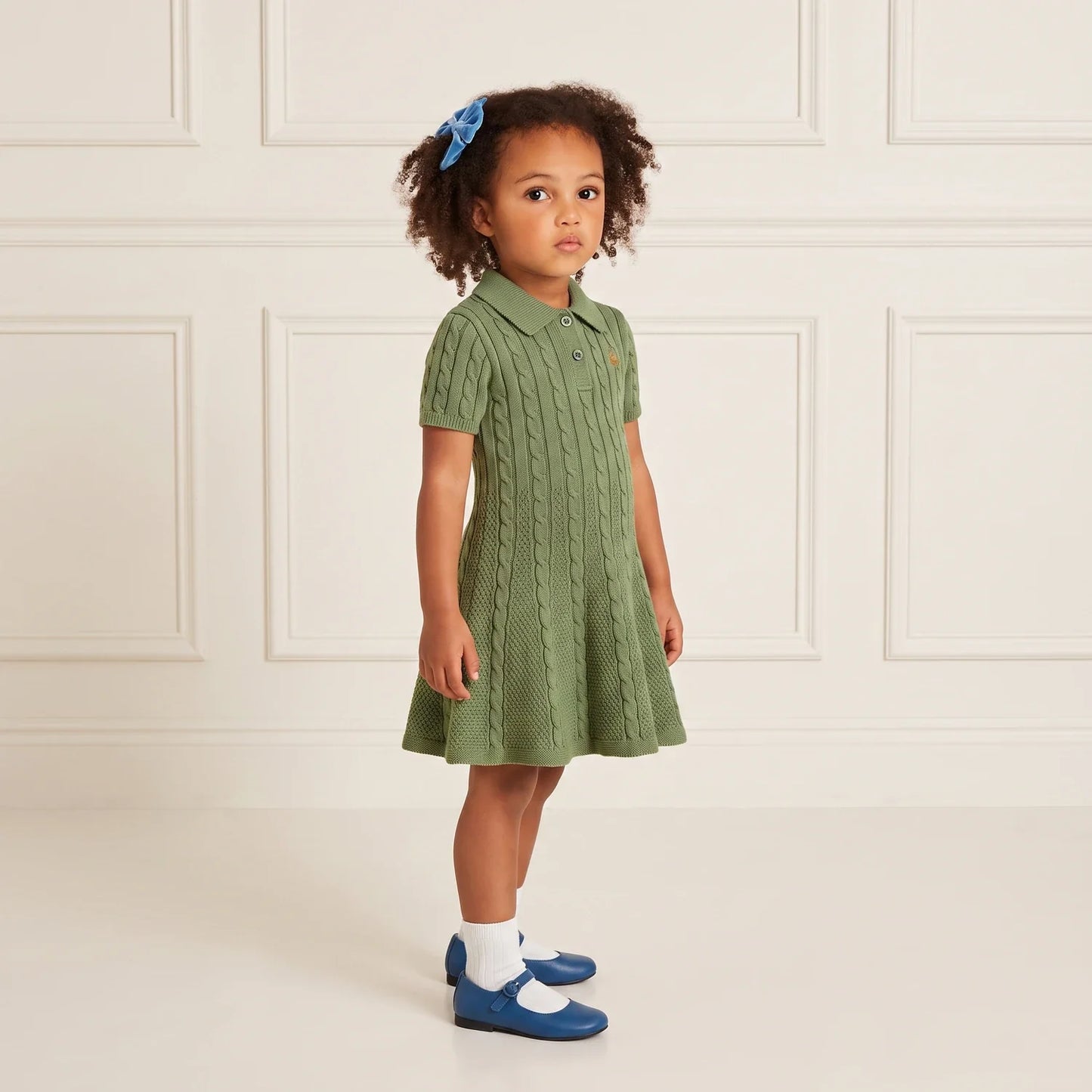 Cable Knit Polo Dress in Sage Green