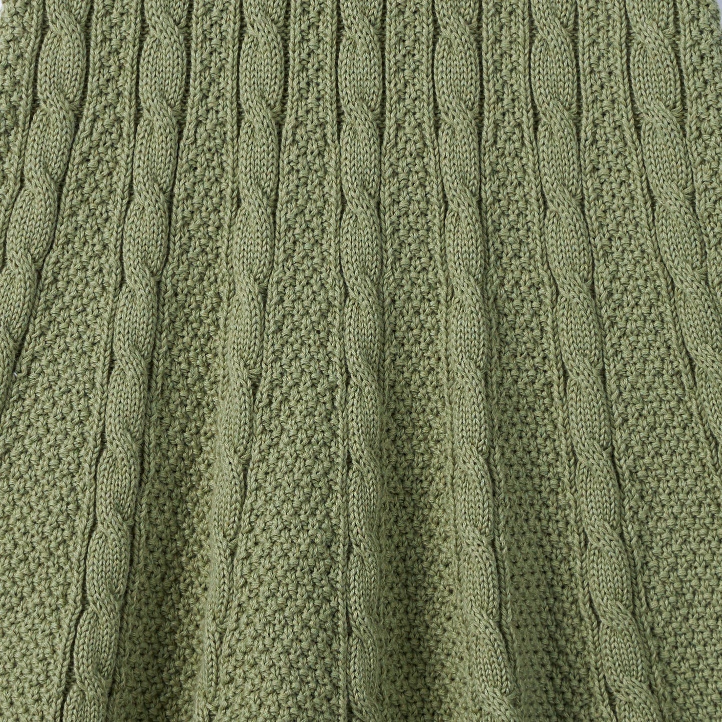Cable Knit Polo Dress in Sage Green