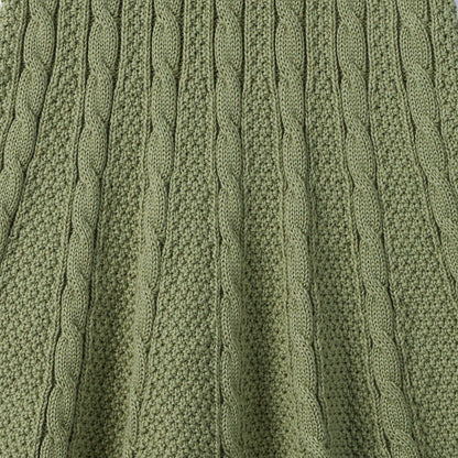 Cable Knit Polo Dress in Sage Green