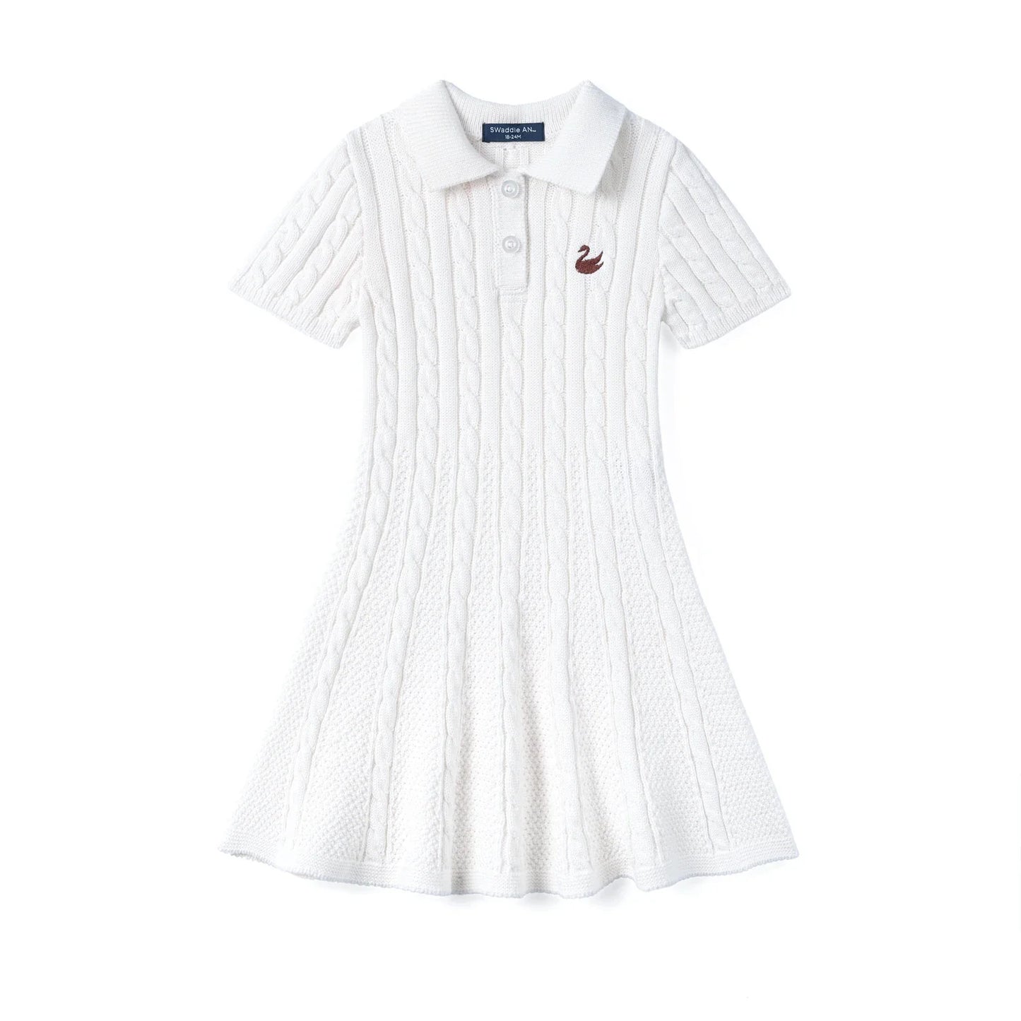 Cable Knit Polo Dress in White