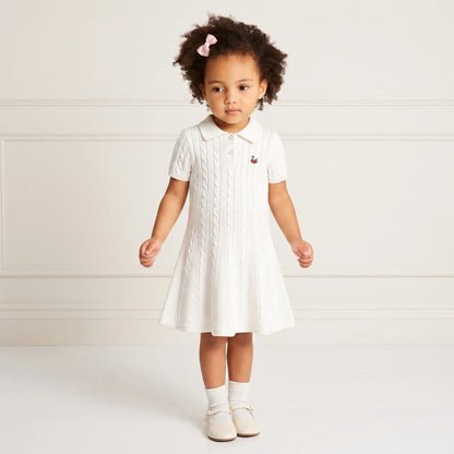 Cable Knit Polo Dress in White