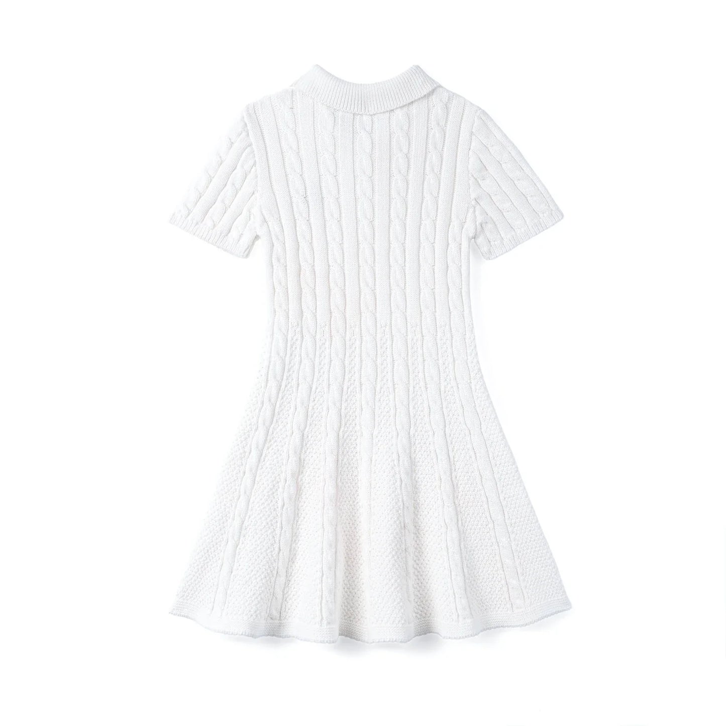 Cable Knit Polo Dress in White