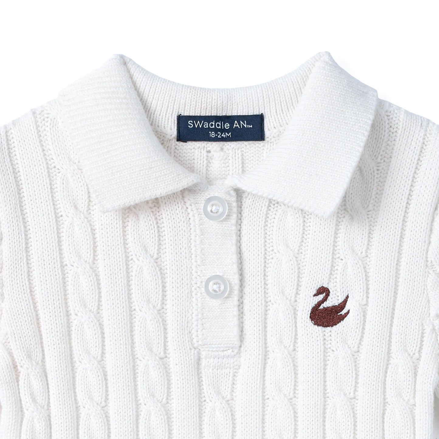 Cable Knit Polo Dress in White
