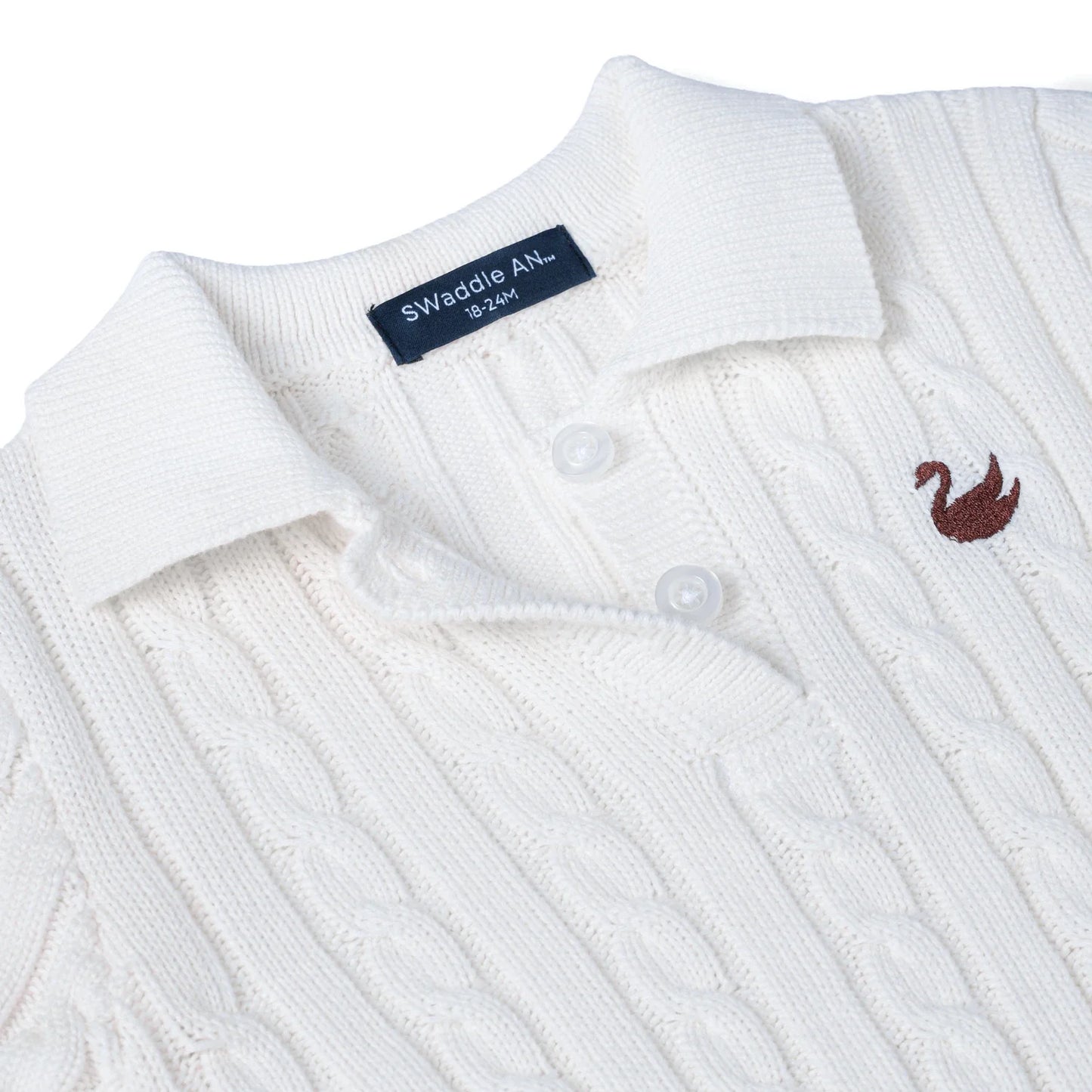Cable Knit Polo Dress in White