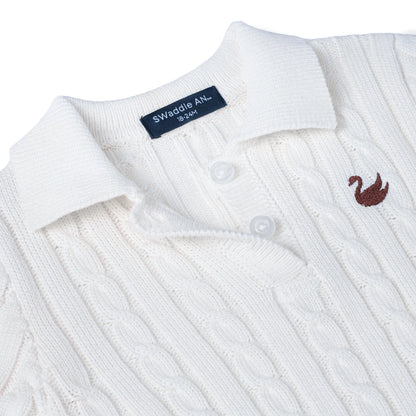 Cable Knit Polo Dress in White