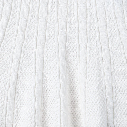 Cable Knit Polo Dress in White