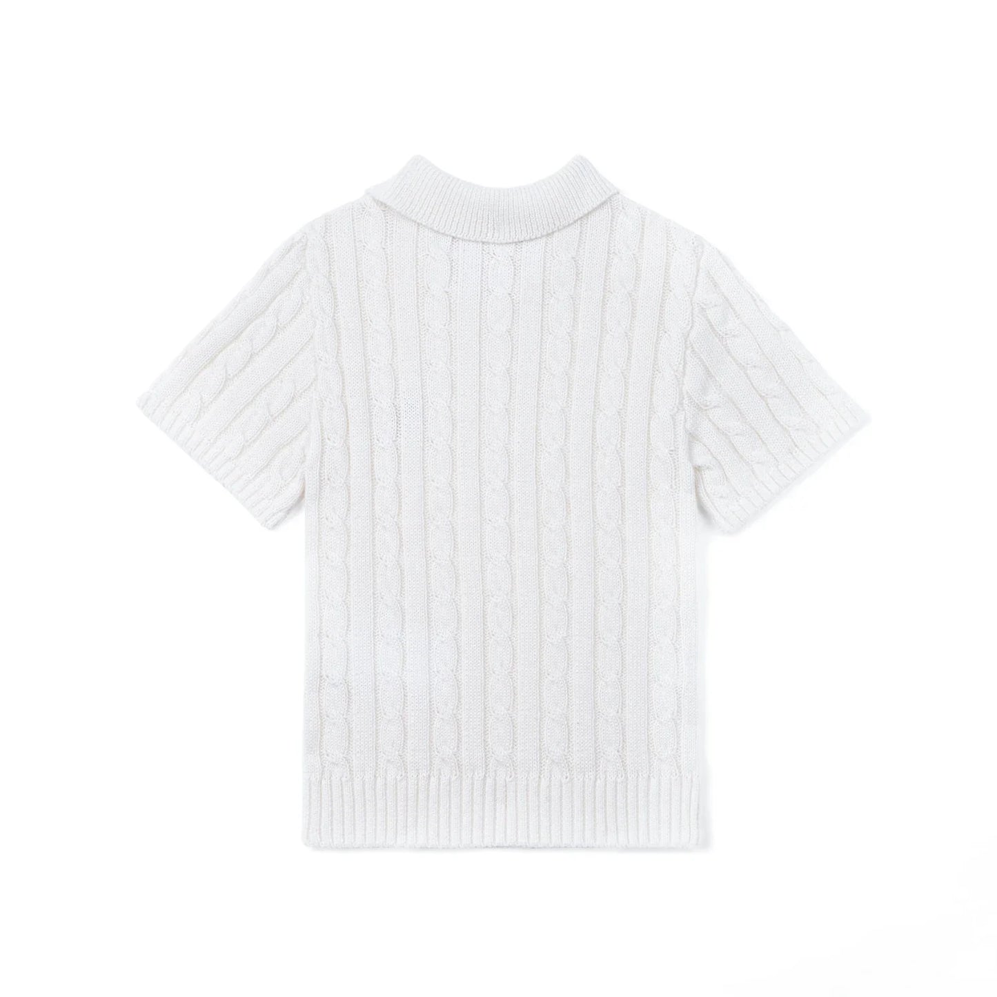 Cable Knit Polo Sweater in White