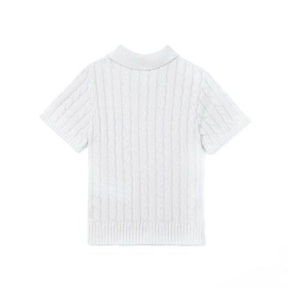 Cable Knit Polo Sweater in White
