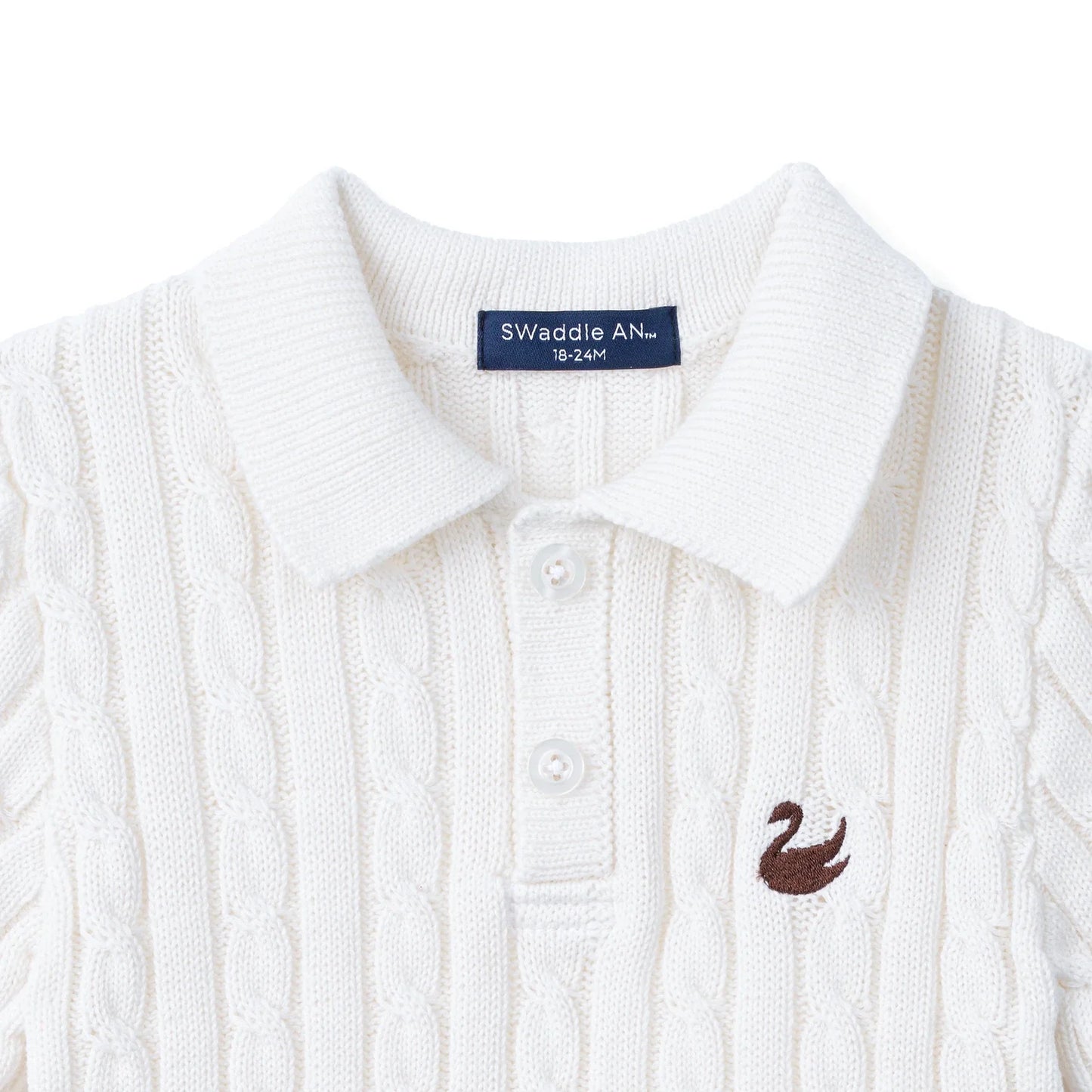 Cable Knit Polo Sweater in White