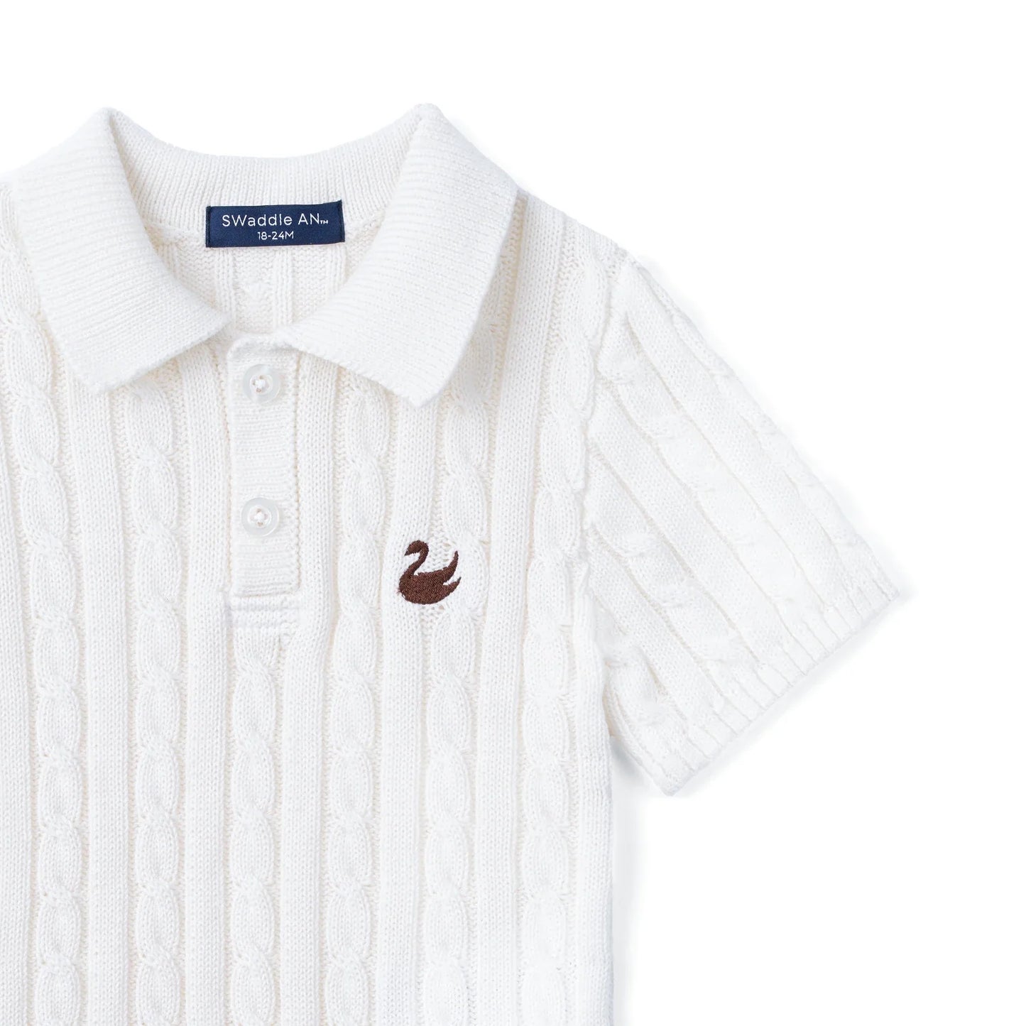 Cable Knit Polo Sweater in White