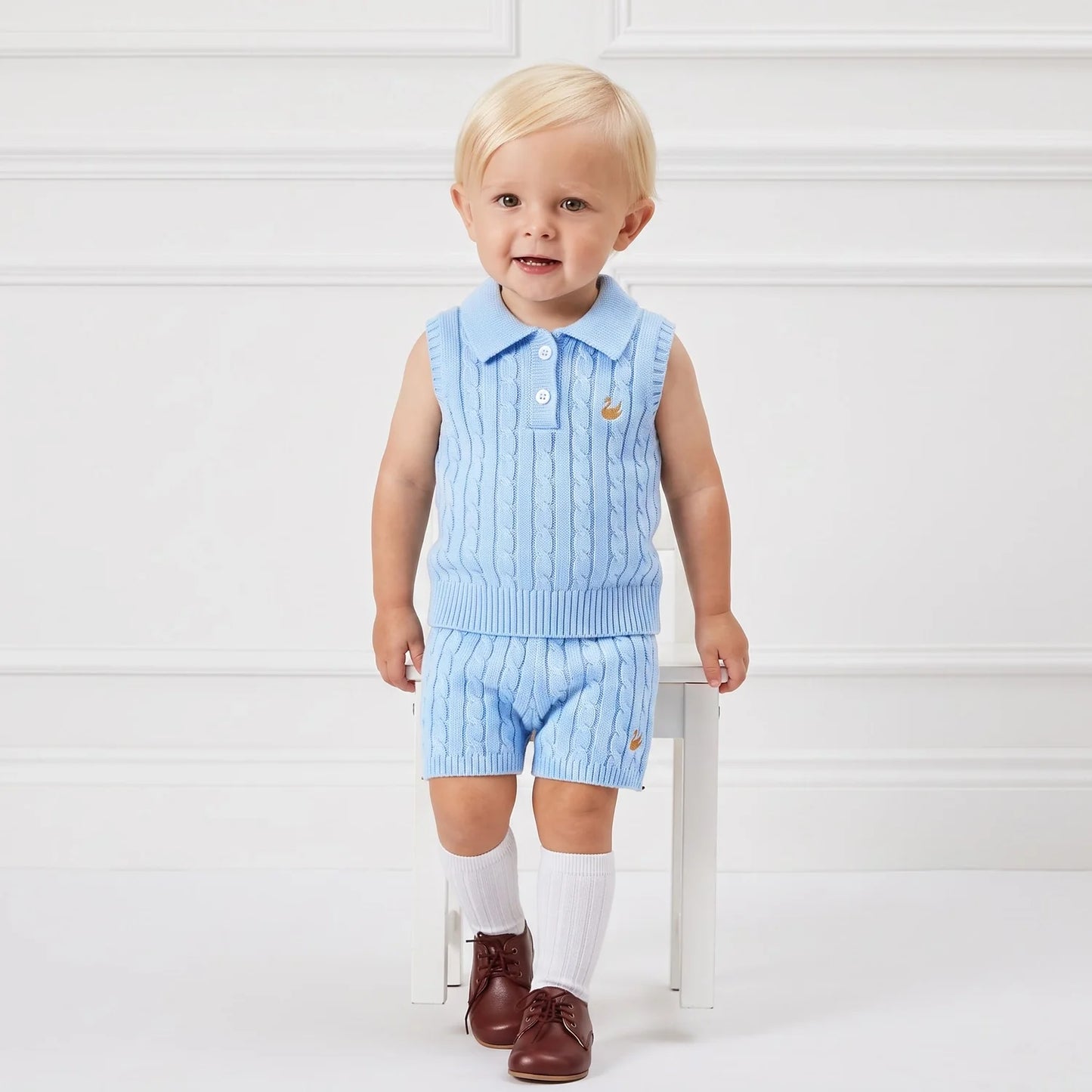 Cable Knit Short in Baby Blue