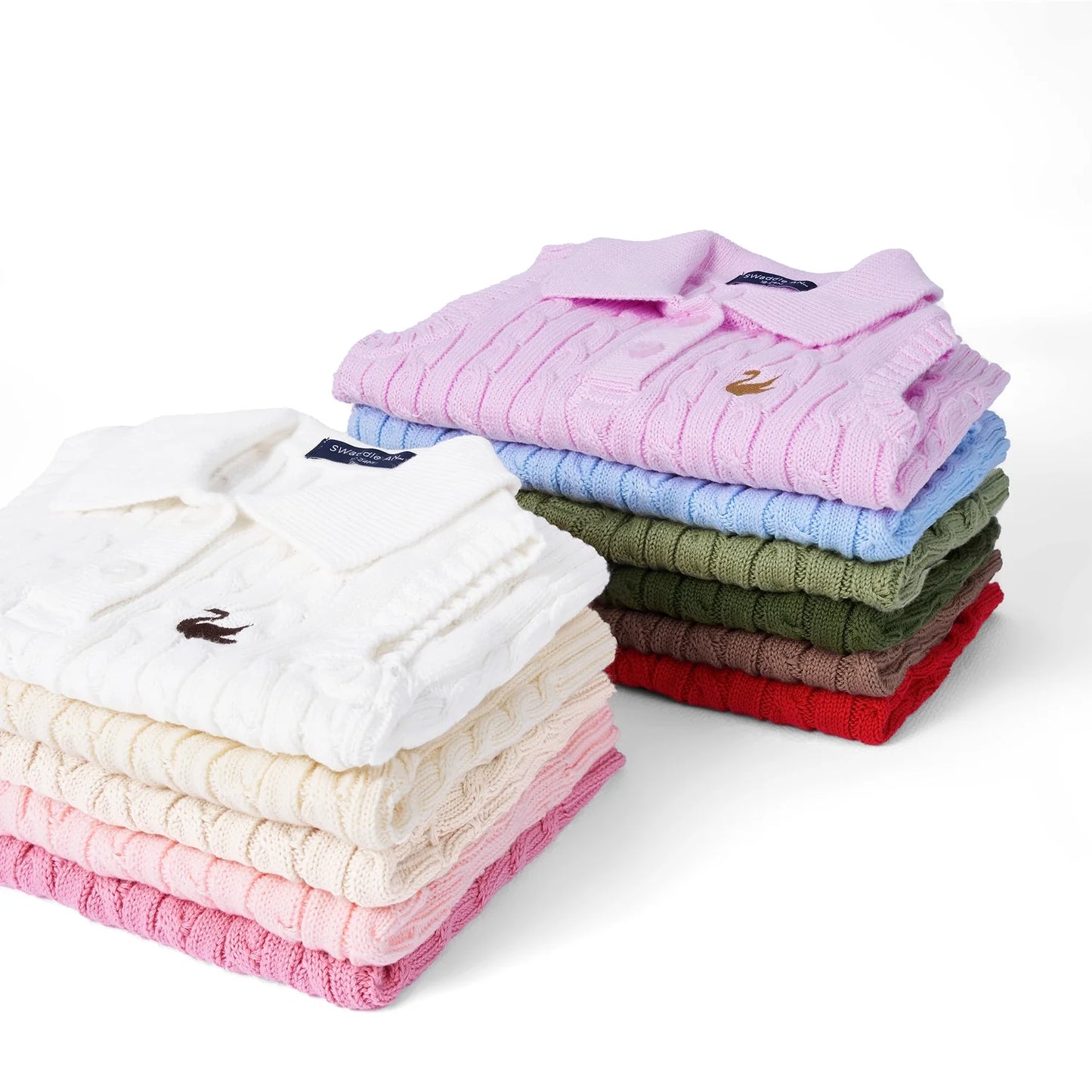 Cable Knit Sleeveless Polo Shirt in Cream
