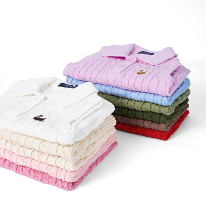 Cable Knit Sleeveless Polo Shirt in Pink