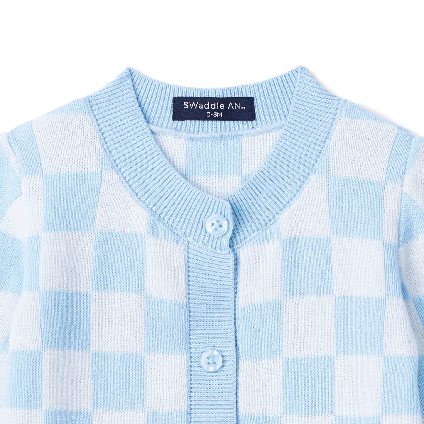 Blue Checker Baby Knit Button Romper