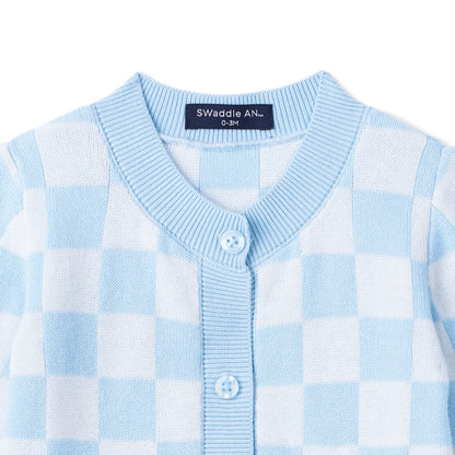 Blue Checker Baby Knit Button Romper