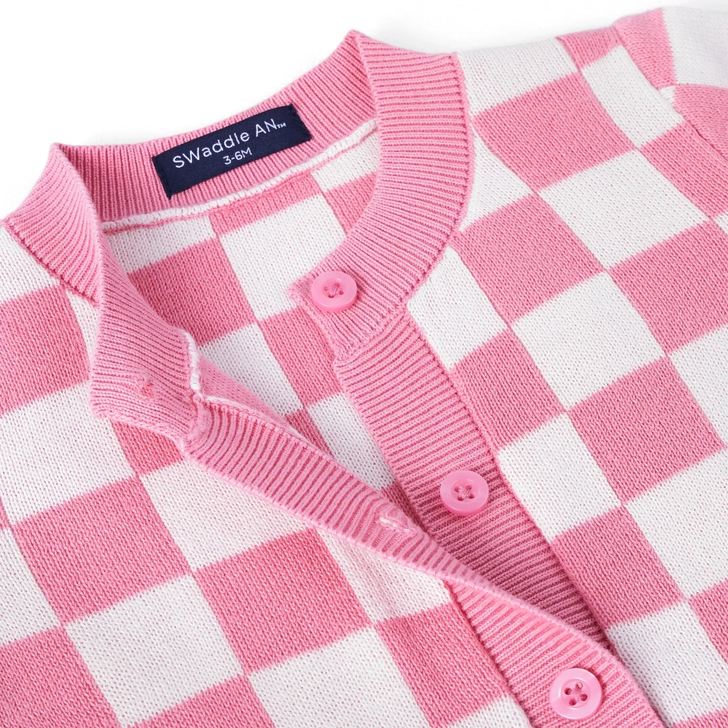 Pink Checker Baby Knit Button Romper