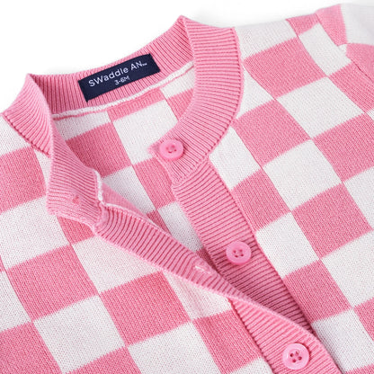 Pink Checker Baby Knit Button Romper