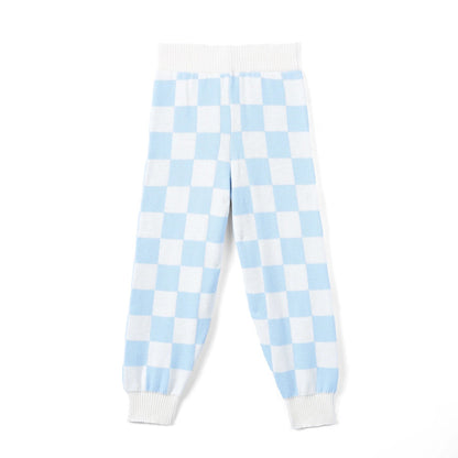 Blue Checker Knit Jogger Pants