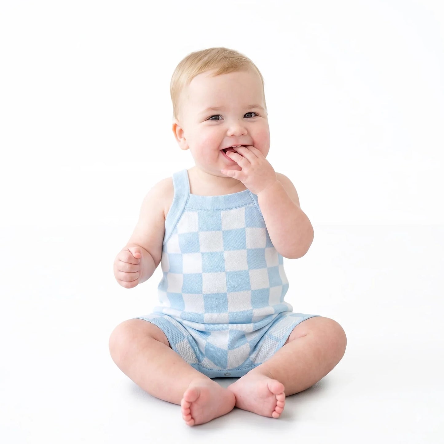 Blue Checker Baby Knit Playsuit