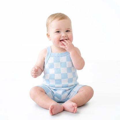 Blue Checker Baby Knit Playsuit