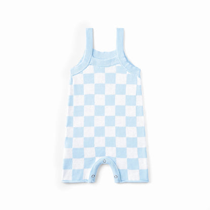Blue Checker Baby Knit Playsuit