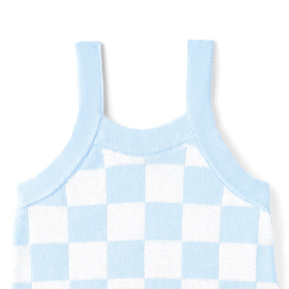 Blue Checker Baby Knit Playsuit