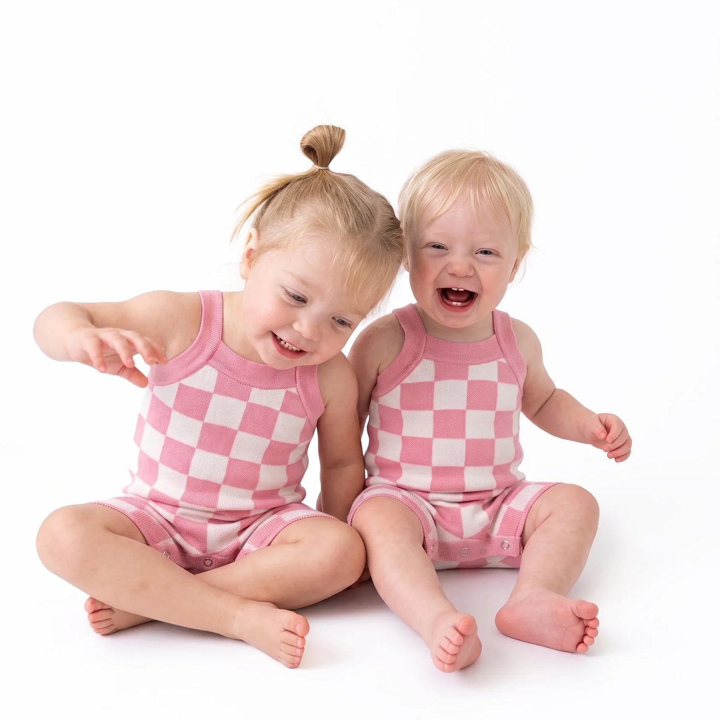 Pink Checker Baby Knit Playsuit