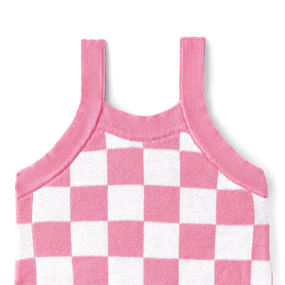 Pink Checker Baby Knit Playsuit