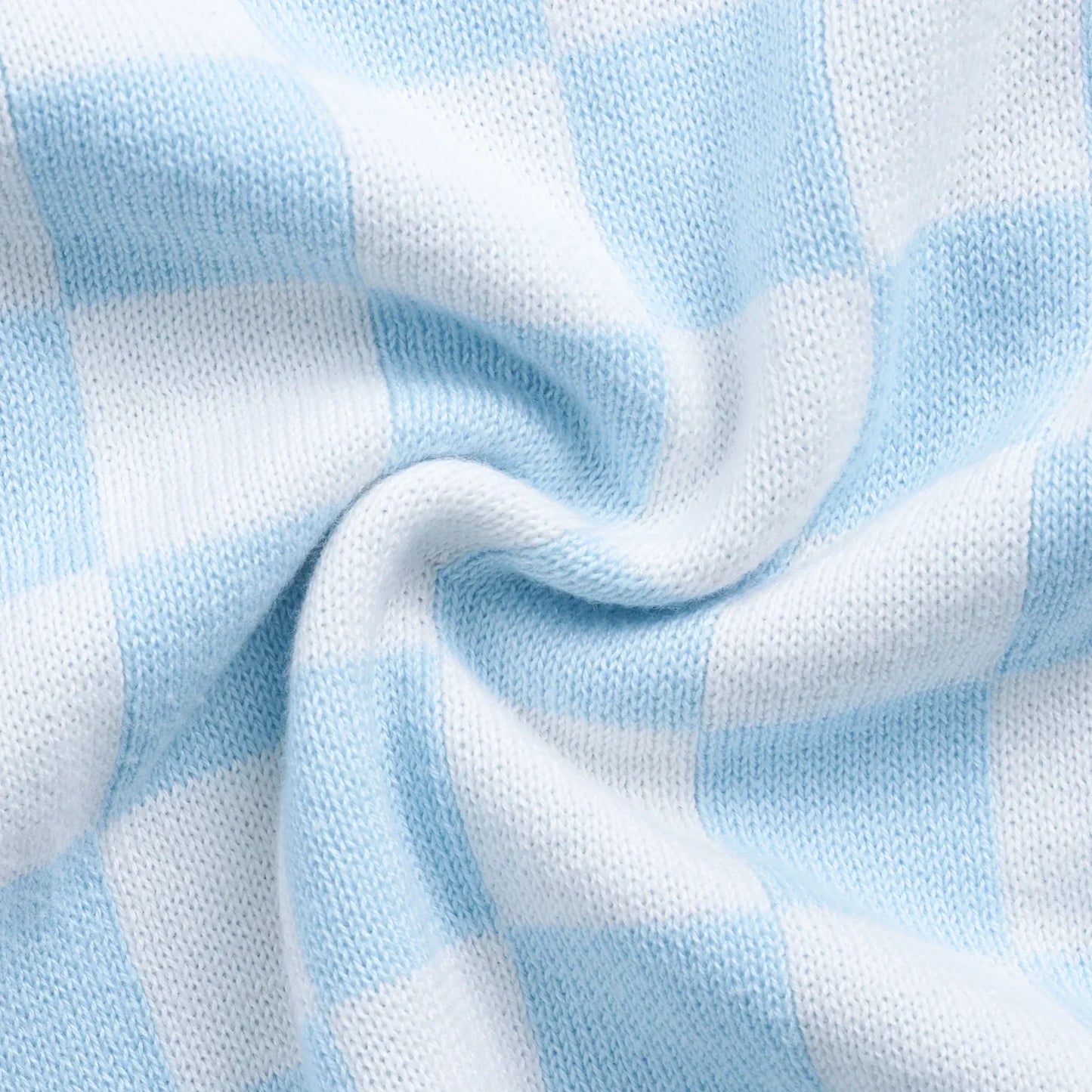Blue Checker Knit Long Sleeve Crewneck Sweater