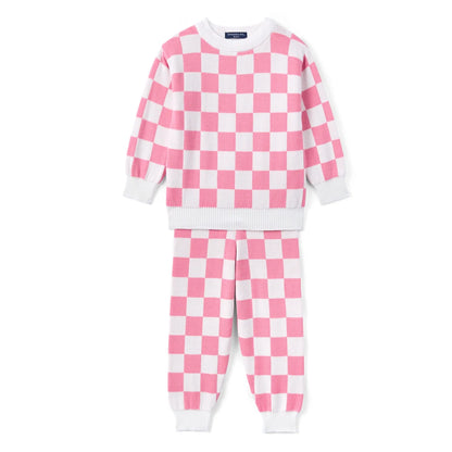 Pink Checker Knit Jogger Pants