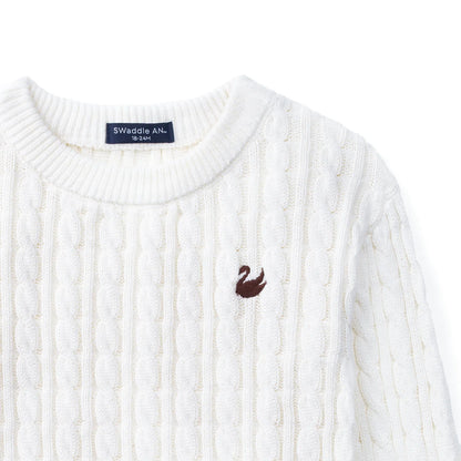 Classic Cable Knit Baby Sweater in White