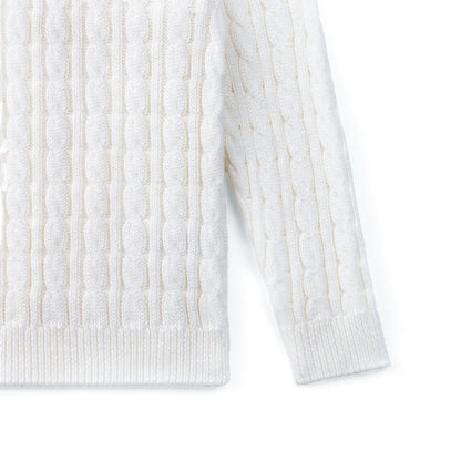 Classic Cable Knit Baby Sweater in White