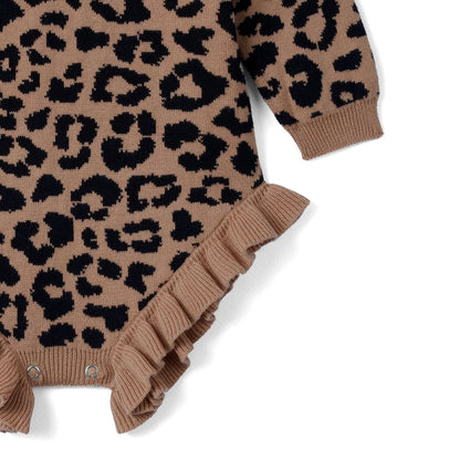 Leopard Baby Knit Ruffle Romper