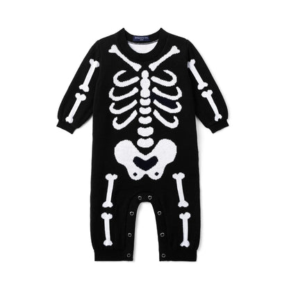 Skeleton Halloween Long Sleeve Knit Baby Romper