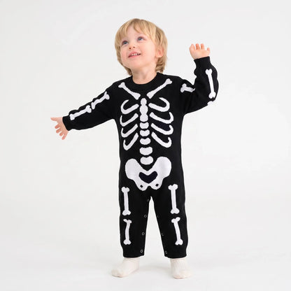 Skeleton Halloween Long Sleeve Knit Baby Romper
