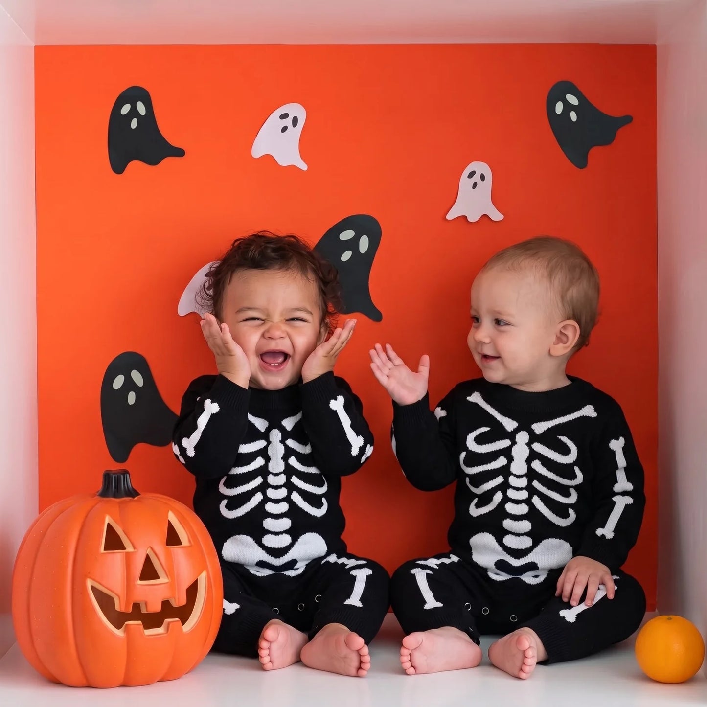 Skeleton Halloween Long Sleeve Knit Baby Romper