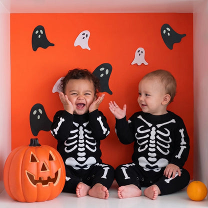Skeleton Halloween Long Sleeve Knit Baby Romper