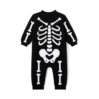 Skeleton Halloween Long Sleeve Knit Baby Romper
