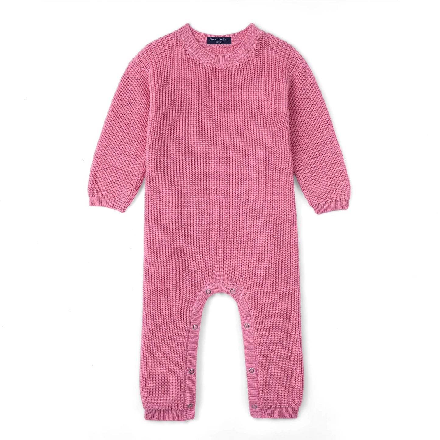 Baby Knit Romper Snap Closure in Rose Pink