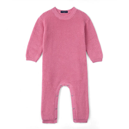 Baby Knit Romper Snap Closure in Rose Pink
