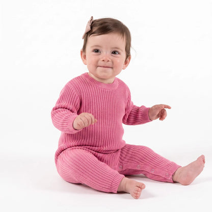 Baby Knit Romper Snap Closure in Rose Pink