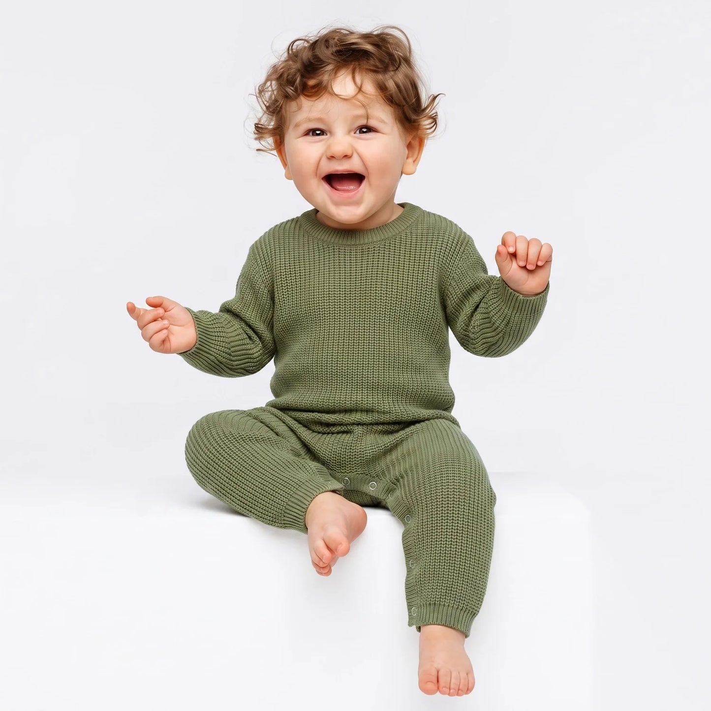 Baby Knit Romper Snap Closure in Sage Green
