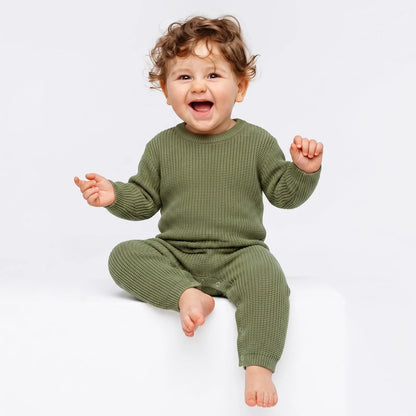 Baby Knit Romper Snap Closure in Sage Green