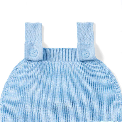 Baby Knit Button Strap Romper in Baby Blue